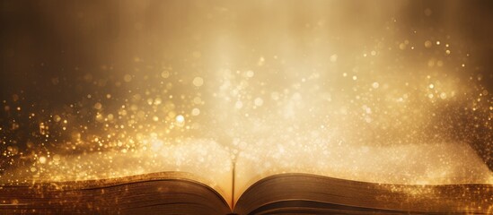 Aufkleber - A golden brown background featuring light spots ideal for text design, with a textured appearance resembling an old book page, in a horizontal copy space image.