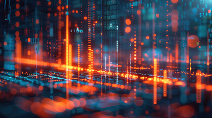 Leinwandbilder - Abstract representation of investment growth and data science elements, glowing lines and modern style, Contemporary, Digital Illustration. Generative AI.