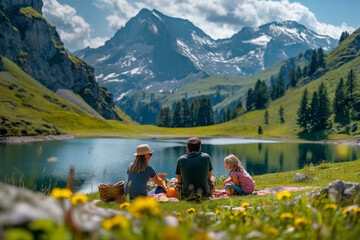 Sticker - Family lunch beside tranquil lake