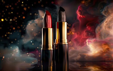 Wall Mural - Luxury Red and Black Lipsticks in Space