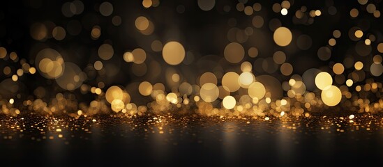 Aufkleber - Festive abstract background with golden bokeh lights on a black backdrop, perfect as a web banner for Christmas, New Year, or anniversary celebrations, complete with copy space image.