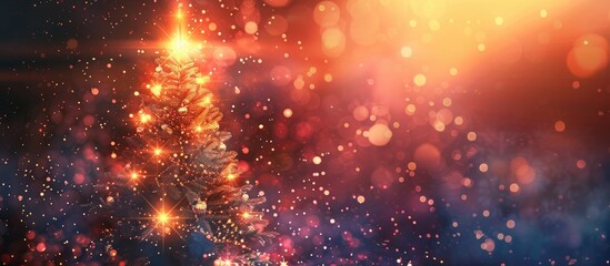 Poster - Flare copy space image for a festive New Year postcard design, featuring a Christmas fir-tree and starlight.