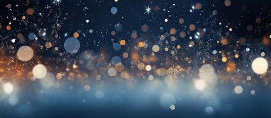 Aufkleber - An enchanting Christmas-themed background featuring twinkling lights, glittering bokeh, shimmering stars, and snowflakes falling around a copy space image.