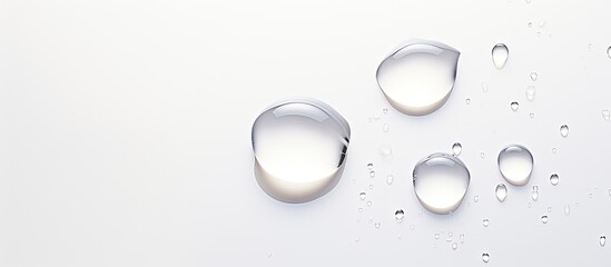 Aufkleber - Close-up top view of a water drop on a white paper texture with selective focus, ideal for a moisturizing macro concept. The image includes copy space.
