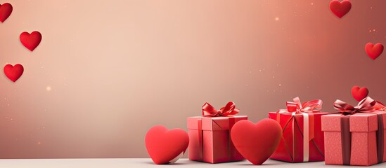 Aufkleber - Colorful gift boxes with red bows and a heart on top, creating a festive display with space for text, ideal for Valentine's Day or other celebratory occasions.