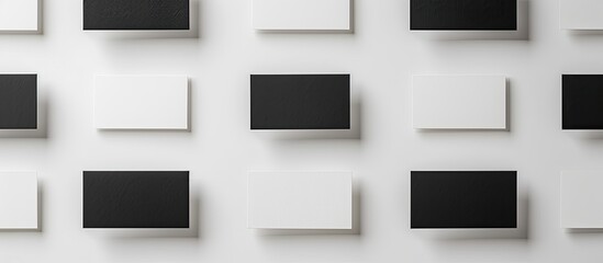 Leinwandbilder - Flat lay mockup of blank black and white business cards on a light background with copy space image.