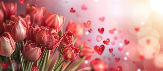 Aufkleber - Tulip-themed Valentine's Day backdrop with copy space image.