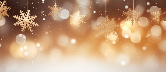 Aufkleber - Festive Christmas snowflake decoration with blurred lights offers a backdrop for a copy space image, creating a minimalistic holiday ambiance.