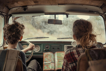 Wall Mural - Family on a road trip across the country in an RV