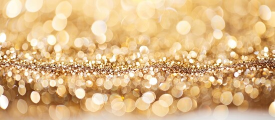 Gold glitters on a plain background with a white light frame providing copy space image.