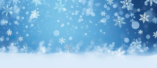 Poster - Card suitable for winter and holiday messages on artificial snow against a blue backdrop with space for text or images.