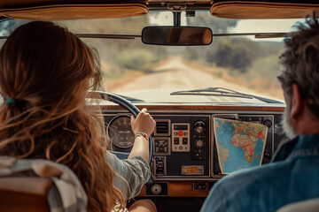 Wall Mural - Family on a road trip across the country in an RV