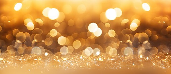 Aufkleber - Blurred golden bokeh background with glittering light spots creating a holiday-themed texture, ideal for wallpaper, and featuring copy space image.