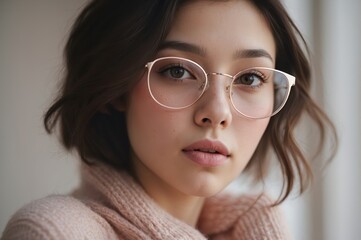 Wall Mural - portrait of a young woman with glasses and curly hair
