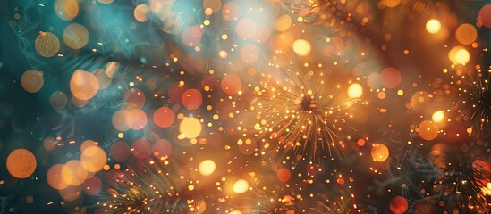 Poster - Blurred abstract fireworks against a Christmas background, with glowing sparks conveying a merry and festive atmosphere, ideal for a copy space image.