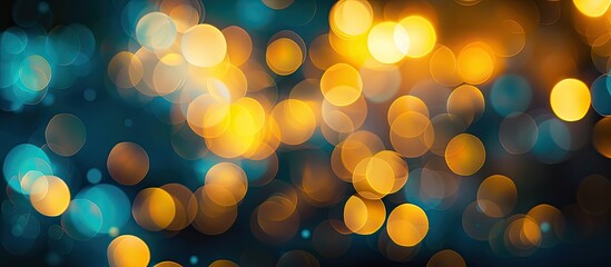 Aufkleber - Blurry abstract dark background featuring yellow light bokeh creates a mesmerizing copy space image.