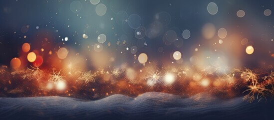 Aufkleber - An enchanting Christmas-themed background featuring twinkling lights, glittering bokeh, shimmering stars, and snowflakes falling around a copy space image.