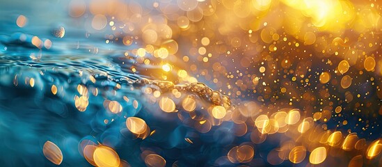 Aufkleber - Beautiful ocean blue and golden-colored bokeh line with a colorful bokeh curtain in the background, perfect as a copy space image.