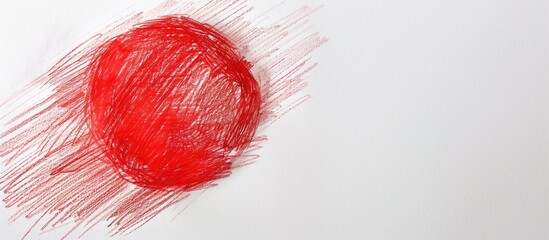 Leinwandbilder - Circular red oil pastel drawing on white paper with copy space image.