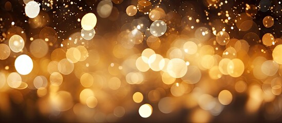 Aufkleber - Blurred golden bokeh background with glittering light spots creating a holiday-themed texture, ideal for wallpaper, and featuring copy space image.