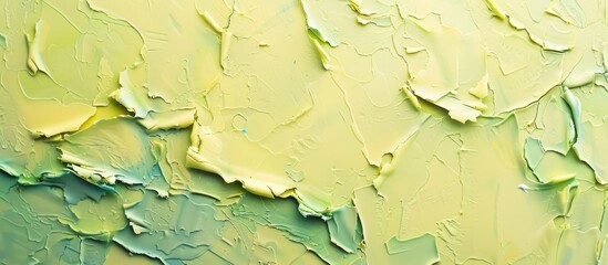 Leinwandbilder - A background of soft yellow and green hues adorned with patches of glue, suitable for adding text or images with copy space image.