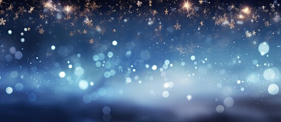 Aufkleber - An enchanting Christmas-themed background featuring twinkling lights, glittering bokeh, shimmering stars, and snowflakes falling around a copy space image.