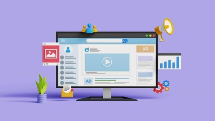 digital marketing, social media advertising, seo, pr via social media to drive sales concept. 3d soc