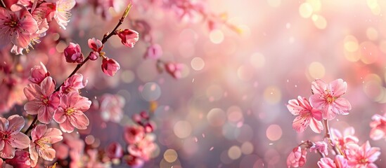 Fototapete - Spring cherry blossom background with space for text in the image. copy space available