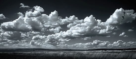 Fototapete - Clouds in the sky above a tranquil landscape create an idyllic scene captured in the copy space image