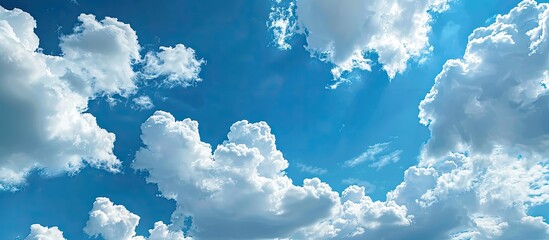 Canvas Print - Image of a clear blue sky dotted with white fluffy clouds providing ample copy space