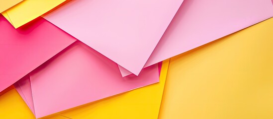 Aufkleber - Stack of pink and yellow abstract papers creating a colorful background with copy space image