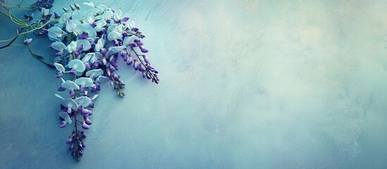 Poster - Blue Japanese wisteria heart shape on vintage background for weddings birthdays and Valentine s Day concept business with filter effect copy space image