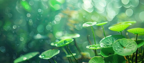 Aufkleber - Aquatic plant with green leaves against copy space image