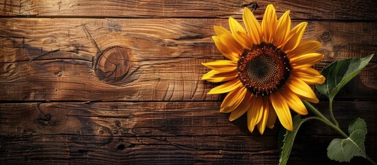 Aufkleber - Sunflower on a wooden backdrop with copy space image