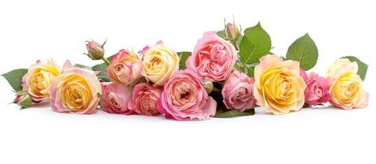 Aufkleber - Pink and yellow roses bouquet isolated on white background with copy space image ideal for wedding Valentine s Day or Mother s Day card designs