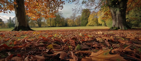 Poster - Autumn landscape with vibrant foliage in the park perfect for a copy space image