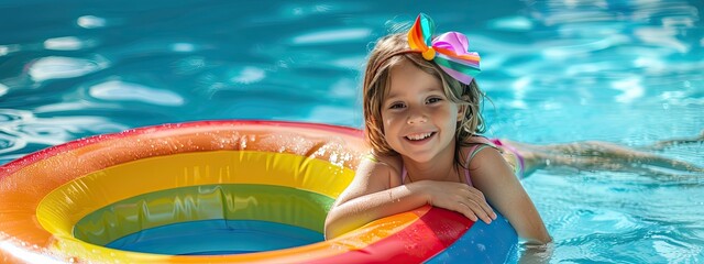 A young baby in a circle pool. Selective focus