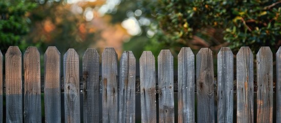 Fototapete - Gray wooden fence panels in focus with copy space image