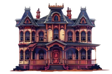 Wall Mural - Architecture illustration haunted house building dollhouse mansion.