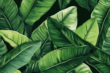 Sticker - Banana leaves nature green backgrounds.