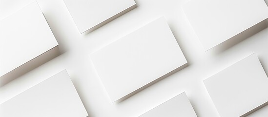 Poster - Top view of blank business cards on a white background suitable for design purposes with copy space image