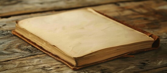 Aufkleber - A notebook rests on a wooden table providing a clear backdrop for your copy space image
