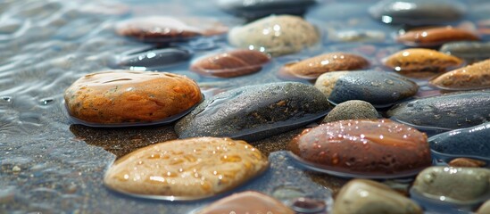Poster - After rain the background has wet stones and sand adding depth to the copy space image