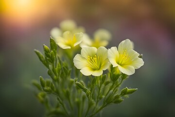 Common evening primrose flower bokeh background, Ai Generated