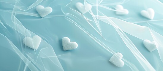 Leinwandbilder - Copy space image featuring white heart shapes a bridal veil on a blue pastel background perfect for greeting cards a concept ideal for Love and Valentine s Day