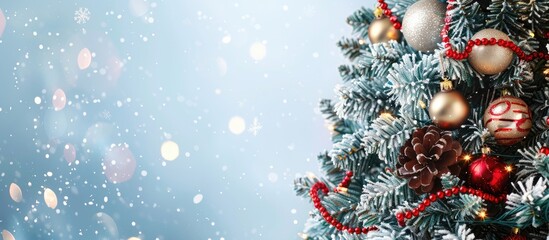Aufkleber - A Christmas tree is surrounded by decorations garlands and offers copy space image