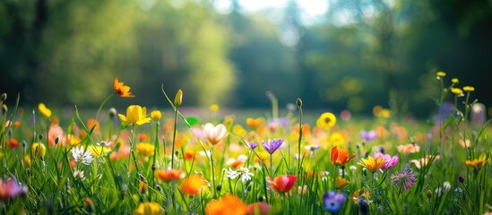 Poster - Field filled with vibrant spring flowers for a copy space image