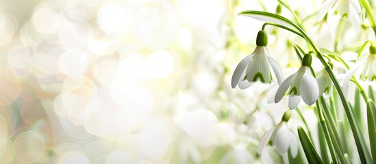 Aufkleber - Snowdrop flower on a white backdrop with bokeh blur for copy space image