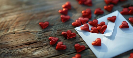 Poster - A spill of red hearts from a white envelope adding a touch of emotion to the copy space image