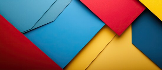 Aufkleber - Background of colored cardboards in shades of blue yellow and red with space for an image Horizontal orientation. copy space available